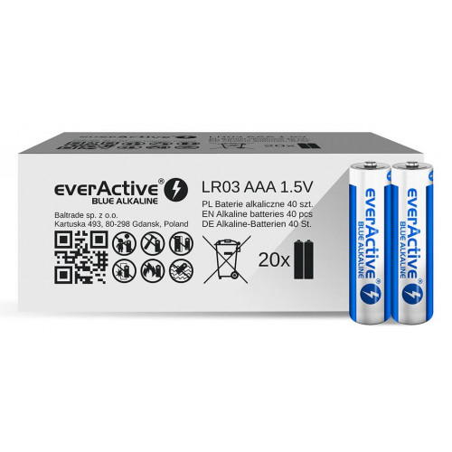 Батарейки щелочные АAА Everactive Blue Alkaline 1.5V LR036 - экономичная упаковка 40 шт.