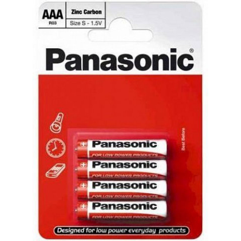 Батарейки ААА сольові LR6 Panasonic Red Zinc Carbon 4 штуки блістер