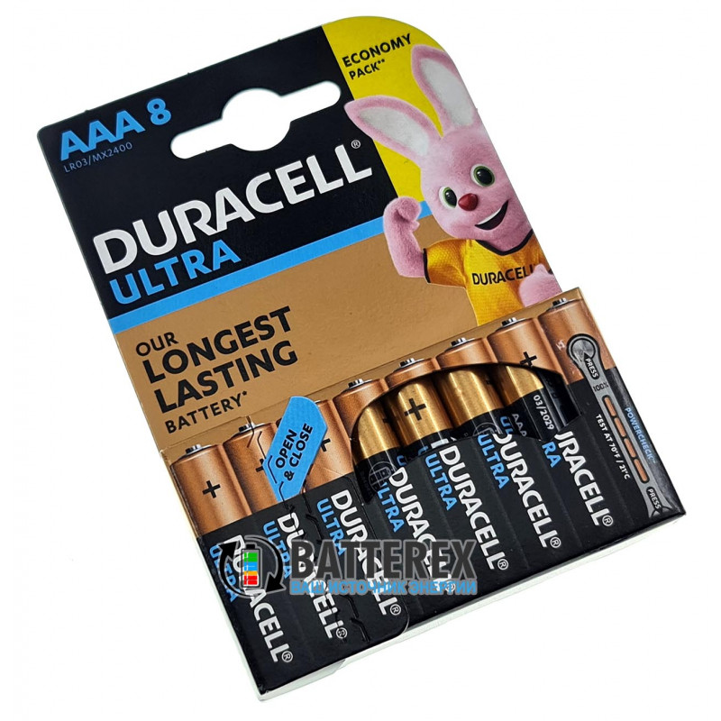 Батарейки АAА LR03 1.5V Duracell Alkaline Ultra Powercheck с проверкой уровня заряда - 8 шт. в блистере