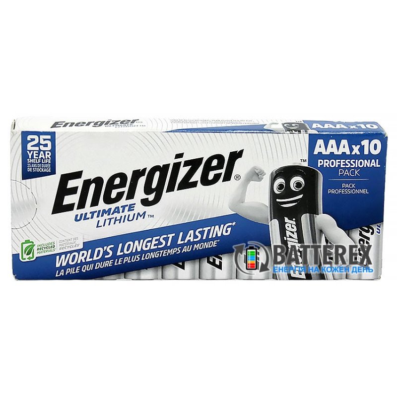 Батарейки літієві ААA Energizer Ultimate Lithium L92 AAA10 1.5V 1250mah, упаковка 10 шт.