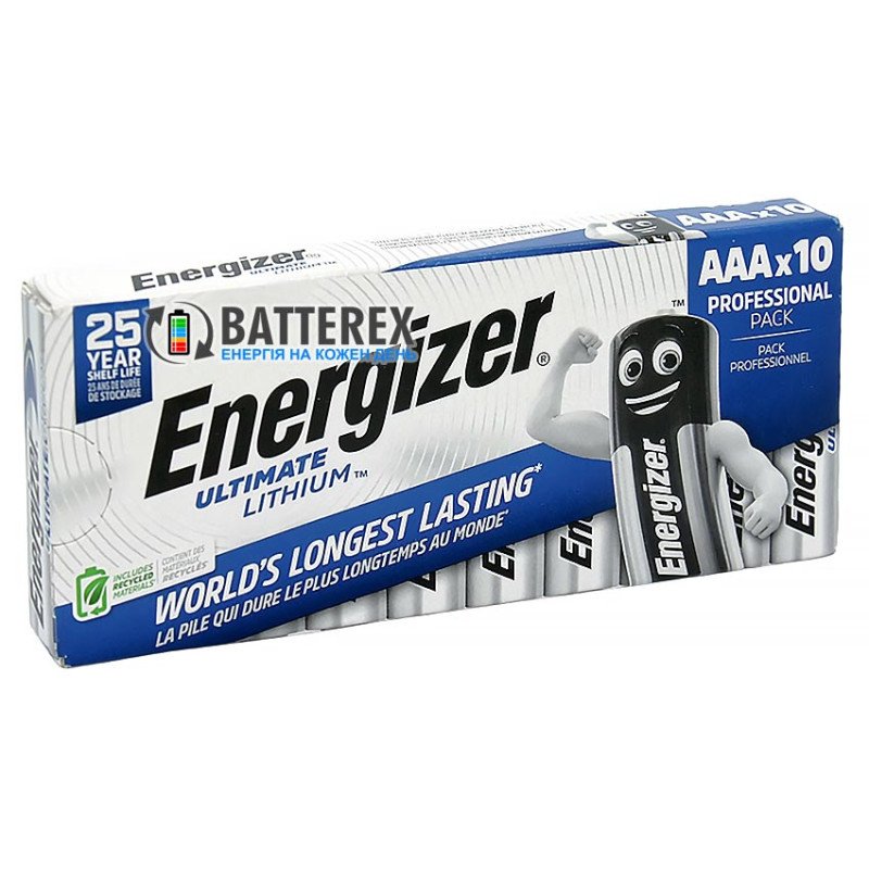 Батарейки літієві ААA Energizer Ultimate Lithium L92 AAA10 1.5V 1250mah, упаковка 10 шт.