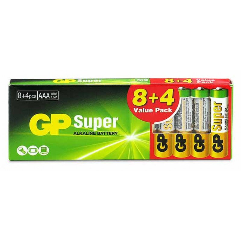 Батарейки щелочные AAA GP Super Alkaline LR03 1.5V упаковка 12 шт