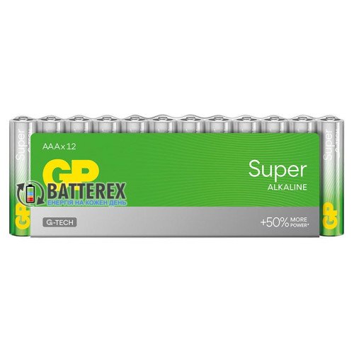 Батарейки щелочные AAA GP Super Alkaline G-TECH LR03 1.5V, упаковка 12 шт.