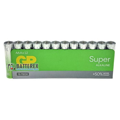 Батарейки щелочные AAA GP Super Alkaline G-TECH LR03 1.5V, упаковка 12 шт.