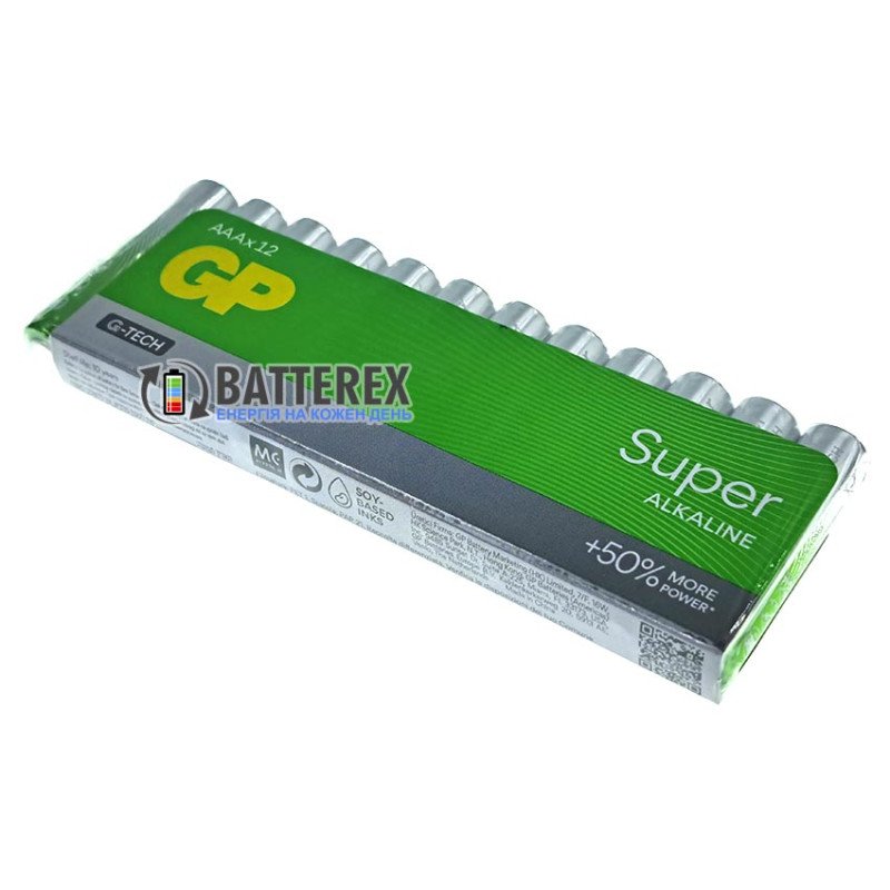 Батарейки щелочные AAA GP Super Alkaline G-TECH LR03 1.5V упаковка 12 шт