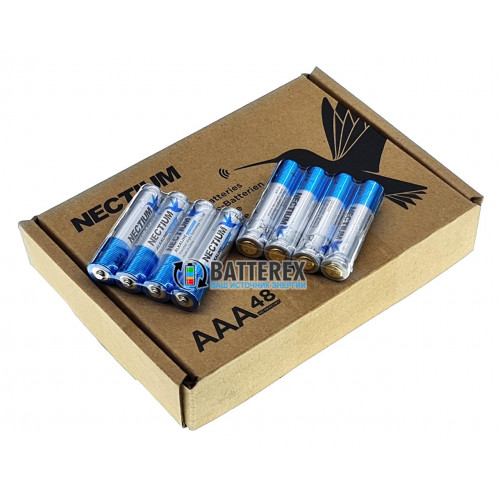 Батарейки щелочные AAA Nectium Golden Alkaline LR03 1.5V с позолоченным контактом минус, упаковка 48 шт.