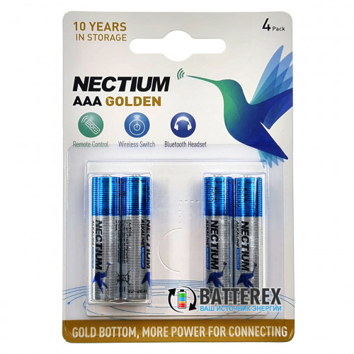 Батарейки щелочные AAA Nectium Golden Alkaline LR03 1.5V с позолоченным контактом минус, упаковка 4 шт.