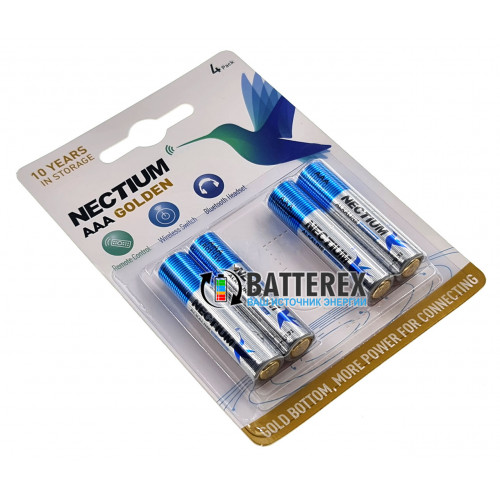Батарейки щелочные AAA Nectium Golden Alkaline LR03 1.5V с позолоченным контактом минус, упаковка 4 шт.