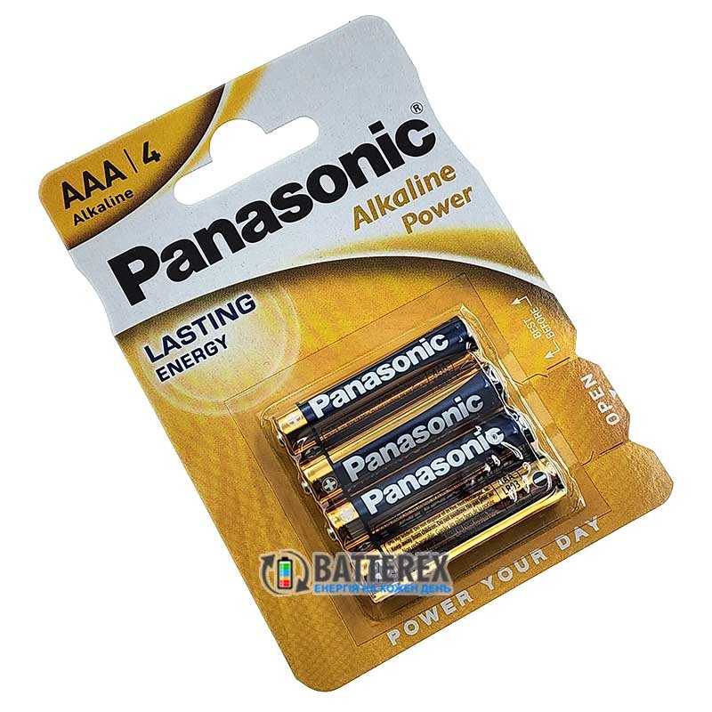Батарейки лужні ААА Alkaline LR03 Panasonic Power 1.5V, упаковка 4 штуки в блістері
