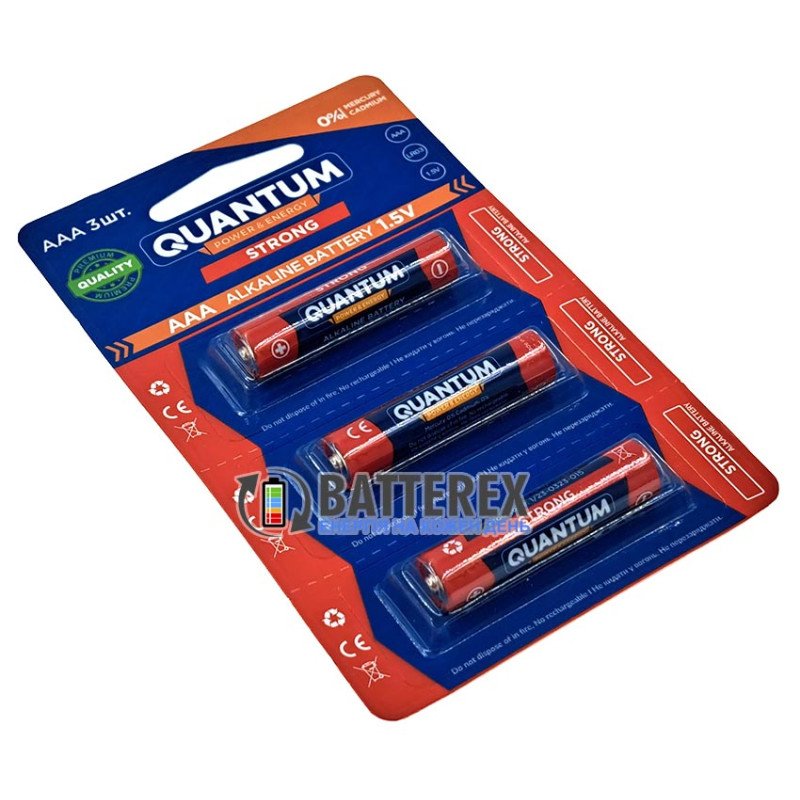 Батарейки щелочные AAA Quantum Strong Alkaline LR03 1.5V - упаковка 3 шт. в блистере