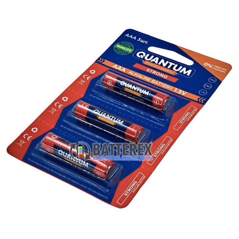 Батарейки щелочные AAA Quantum Strong Alkaline LR03 1.5V - упаковка 3 шт. в блистере