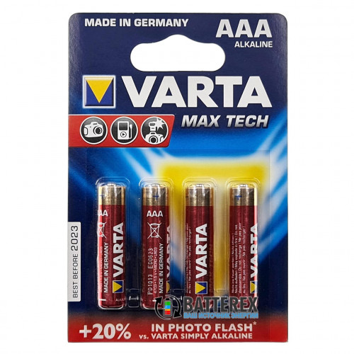 Батарейки щелочные АAА Varta MAX TECH Alkaline LR03 1.5V - блистер 4 шт. - оригинал, Германия