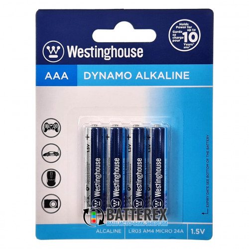 Батарейки щелочные ААА Westinghouse Dynamo Alkaline LR03 1.5V - 4 шт. в блистере