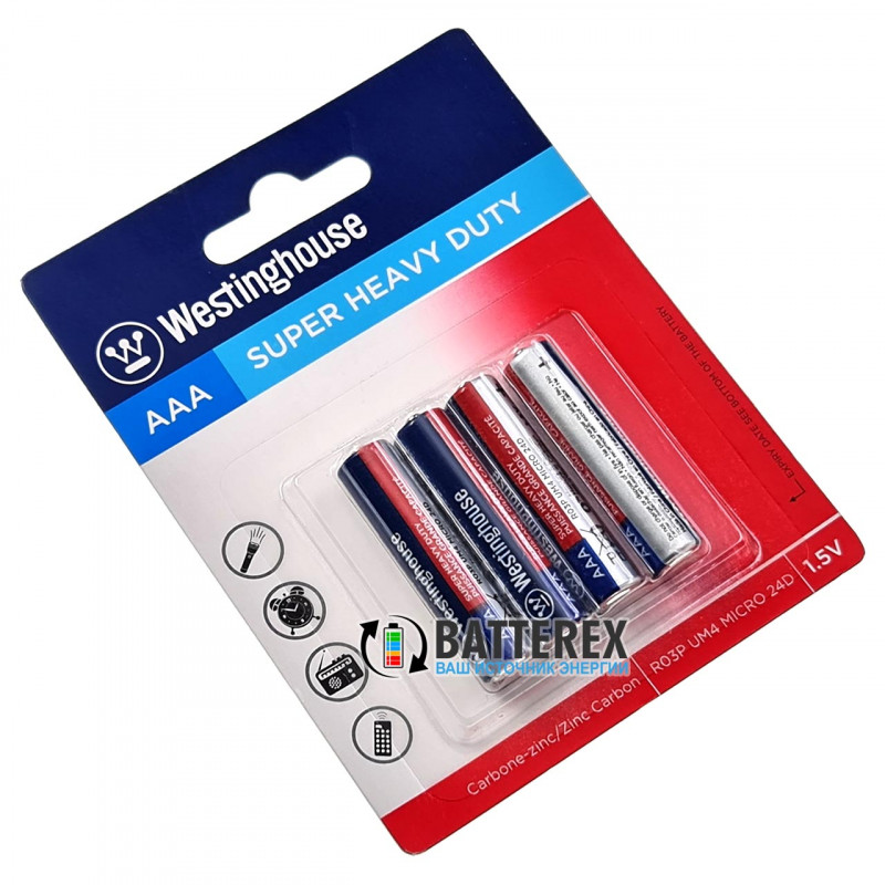Батарейки солевые ААА Westinghouse Super Heavy Duty R03 1.5V - 4 шт. в блистере