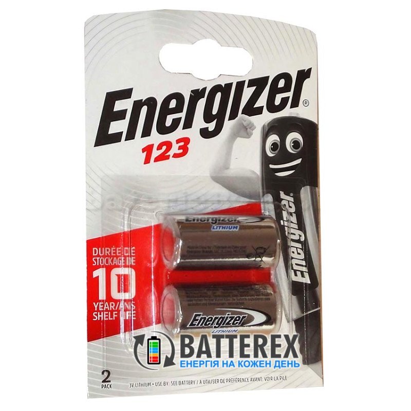 Батарейки CR123A Energizer Lithium 3V, упаковка 2 шт в блистере