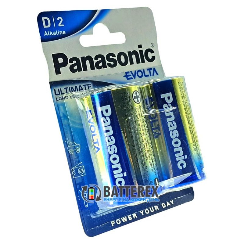 Батарейки лужні D LR20 Panasonic Evolta Alkaline 1.5V - упаковка 2 шт. в блістері