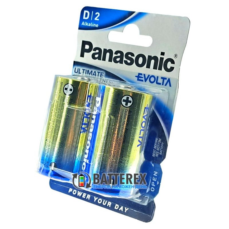 Батарейки лужні D LR20 Panasonic Evolta Alkaline 1.5V - упаковка 2 шт. в блістері
