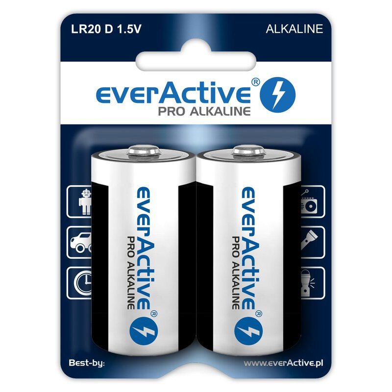 Батарейки лужні D LR20 Everactive Pro Alkaline 1.5V - упаковка 2 шт. в блістері
