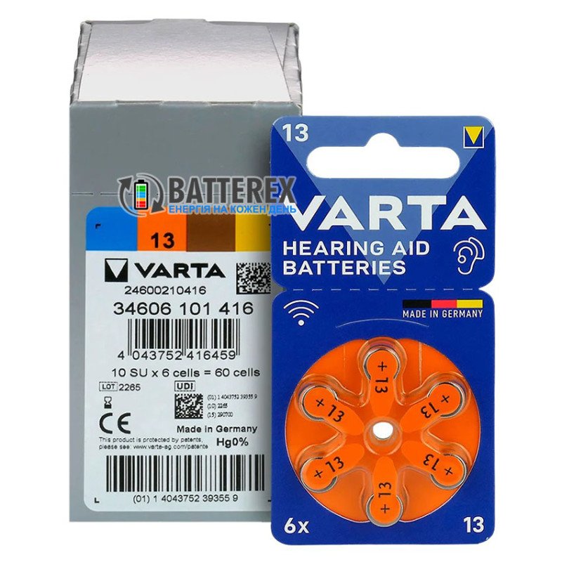 Батарейки слуховые Varta 13 PR4, упаковка 6 шт. в револьверном блистере