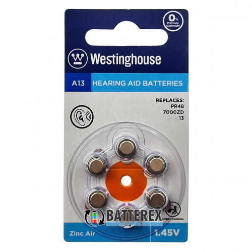 Батарейка A13 Westinghouse Zinc Air 1.45V для слуховых аппаратов - 6 шт. в упаковке (цена за упаковку)