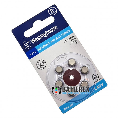 Батарейка A312 Westinghouse Zinc Air 1.45V для слуховых аппаратов - 6 шт. в упаковке (цена за упаковку)