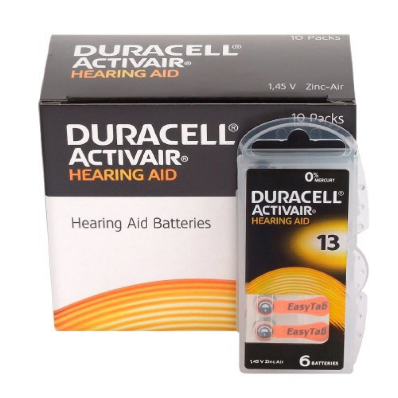 Батарейки слуховые Duracell Activair 13 PR48 для слуховых аппаратов - 6 шт. в блистере