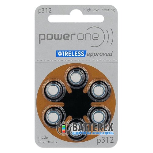 Батарейки Varta PowerOne 312 PR41 для слухового аппарата, упаковка 6 шт. (цена за упаковку)