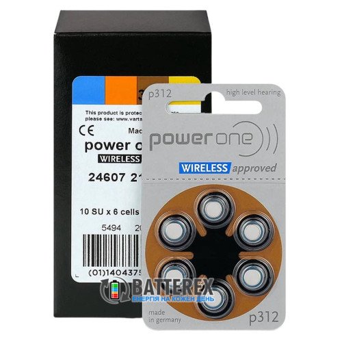 Батарейки Varta PowerOne 312 PR41 для слухового аппарата, упаковка 6 шт. (цена за упаковку)