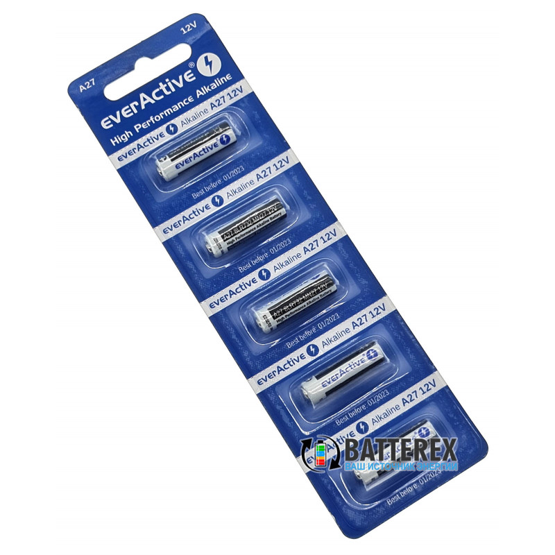 Батарейка A27 Everactive Alkaline 12V (12 вольт) - типоразмеры 27A, CA27, L828, MN27