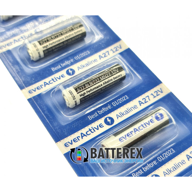Батарейка A27 Everactive Alkaline 12V (12 вольт) - типоразмеры 27A, CA27, L828, MN27