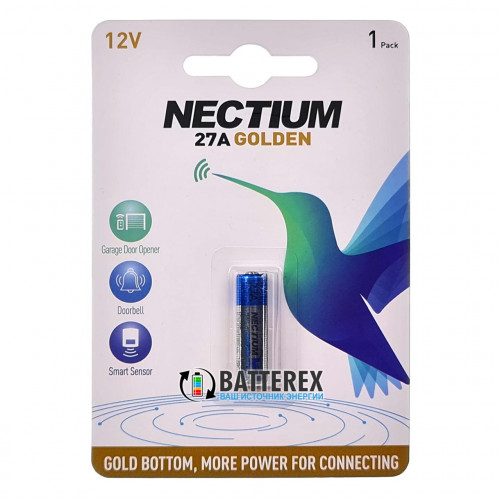 Батарейка А27 Nectium Golden Alkaline 12V с позолоченным контактом минус - 1 шт. в блистере