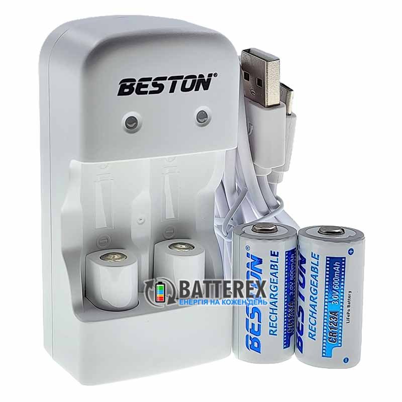 Beston CD643 зарядное устройство для LiFePO4 аккумуляторов CR123A/CR2 + 2 аккумулятора 16340 CR123A 600mAh 3.0V