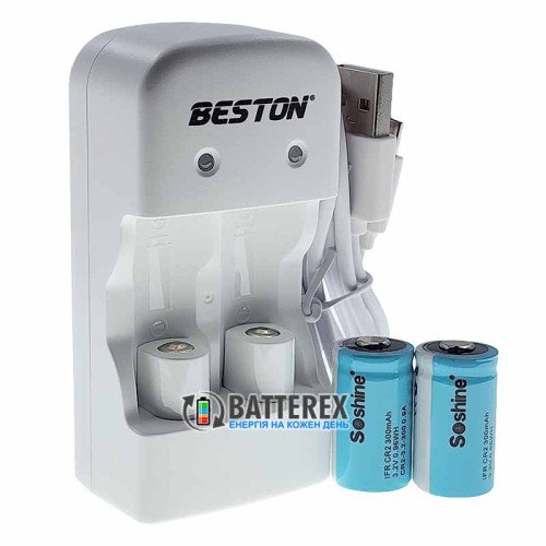 Beston CD643 зарядное устройство для LiFePO4 аккумуляторов CR123A/CR2 + 2 аккумулятора CR2 15266 300mAh 3.2V