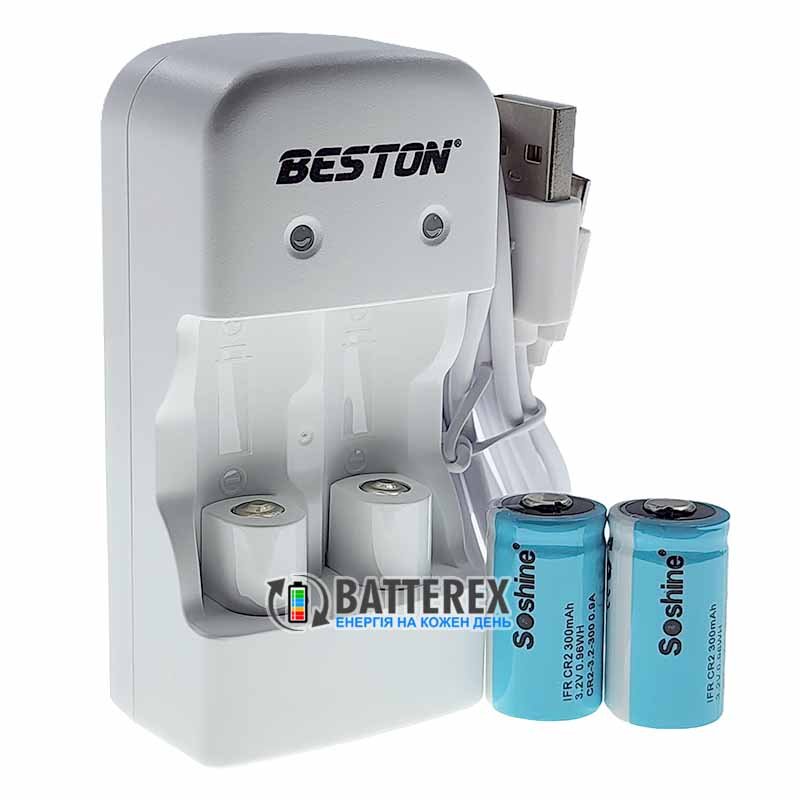 Beston CD643 зарядное устройство для LiFePO4 аккумуляторов CR123A/CR2 + 2 аккумулятора CR2 15266 300mAh 3.2V