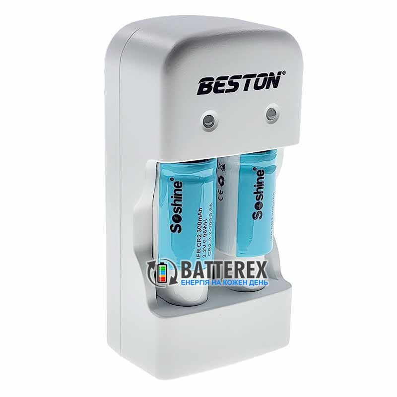 Beston CD643 зарядное устройство для LiFePO4 аккумуляторов CR123A/CR2 + 2 аккумулятора CR2 15266 300mAh 3.2V