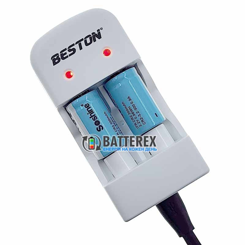 Beston CD643 зарядное устройство для LiFePO4 аккумуляторов CR123A/CR2 + 2 аккумулятора CR2 15266 300mAh 3.2V