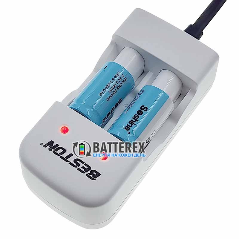 Beston CD643 зарядное устройство для LiFePO4 аккумуляторов CR123A/CR2 + 2 аккумулятора CR2 15266 300mAh 3.2V