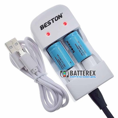 Beston CD643 зарядное устройство для LiFePO4 аккумуляторов CR123A/CR2 + 2 аккумулятора CR2 15266 300mAh 3.2V