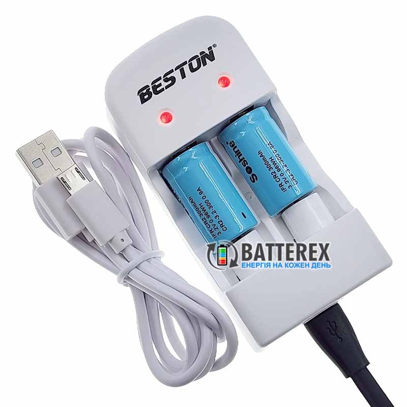 Beston CD643 зарядное устройство для LiFePO4 аккумуляторов CR123A/CR2 + 2 аккумулятора CR2 15266 300mAh 3.2V