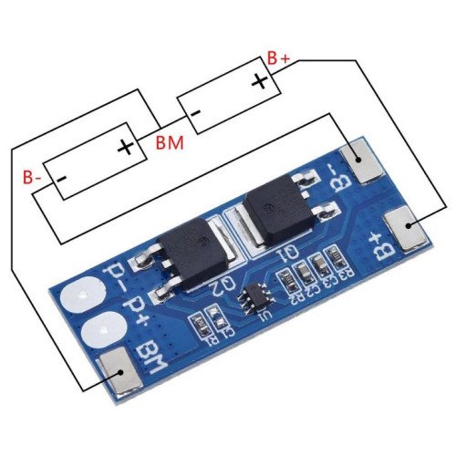 BMS контроллер заряда-разряда 2S для 2х аккумуляторов 18650 HX-2S-D01 8A 7.4-8.4V