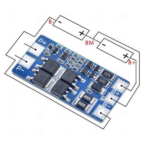 BMS плата защиты 2S 10/20A 7.4-8.4V (HX-2S-JH20) с балансировкой для 2х аккумуляторов 18650
