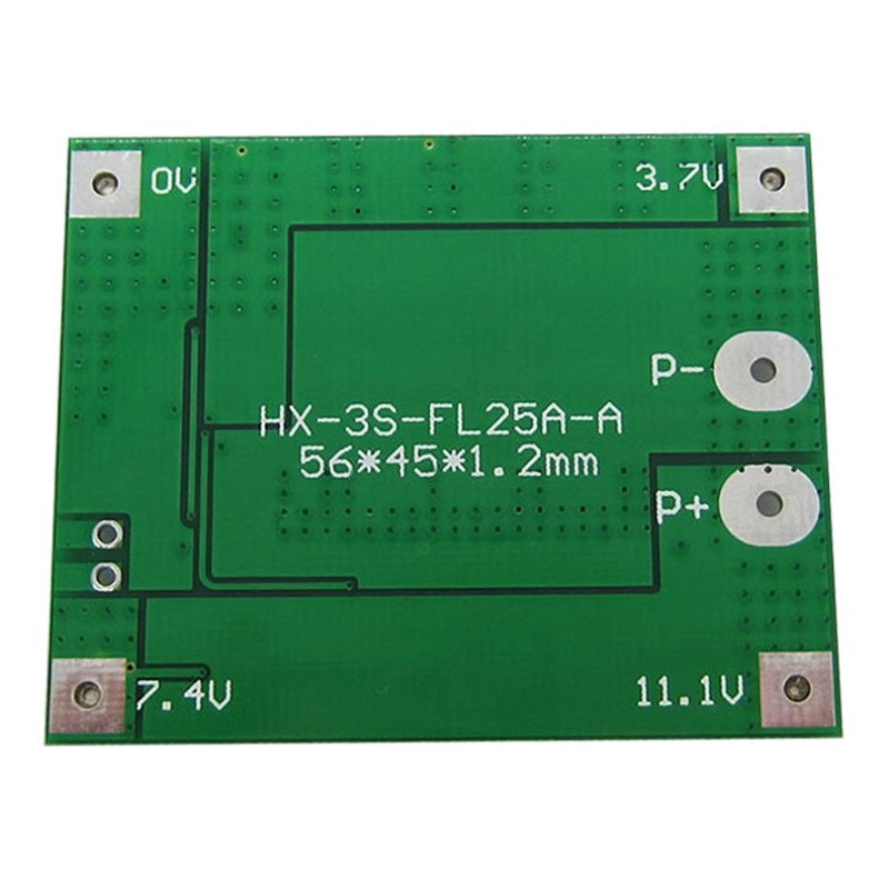 BMS плата защиты 3S 25A HX-3S-FL25A с балансировкой для 3х аккумуляторов 18650