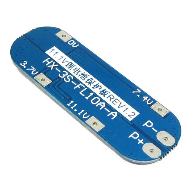 BMS плата защиты 3S 10A HX-3S-FL10A для 3х аккумуляторов 18650