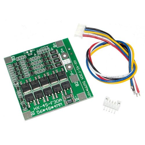 BMS плата защиты 4S 30A 14.8-16.8V (HX-4S-F30A) с балансировкой для 4х аккумуляторов 18650