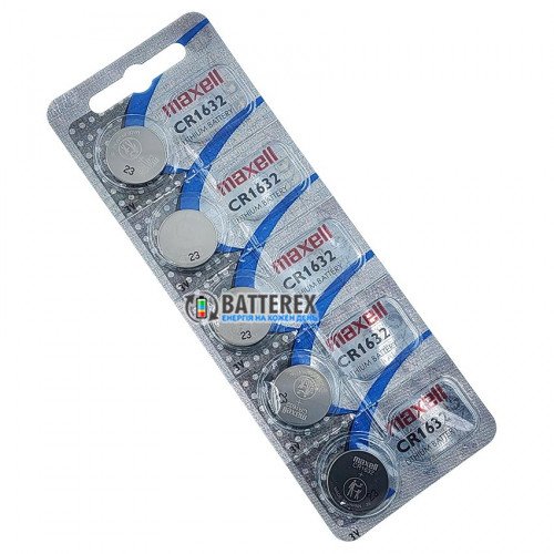 Батарейка CR1632 Maxell Lithium 3V, упаковка 5 шт. в блистере, оригинал Япония