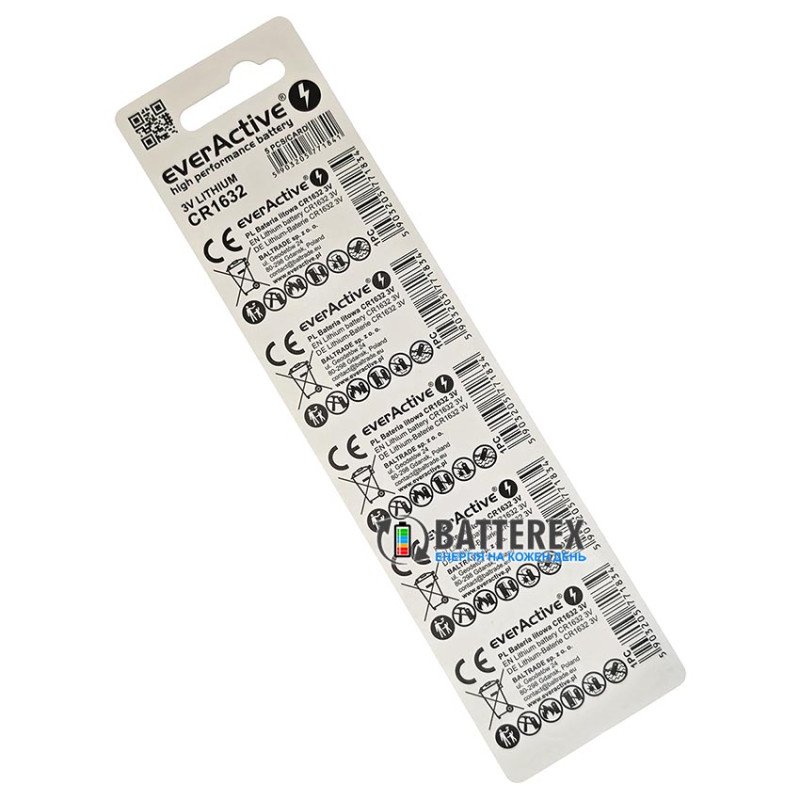 Батарейки літієві CR1632 Everactive Lithium 3V, упаковка 5 штук в блістері