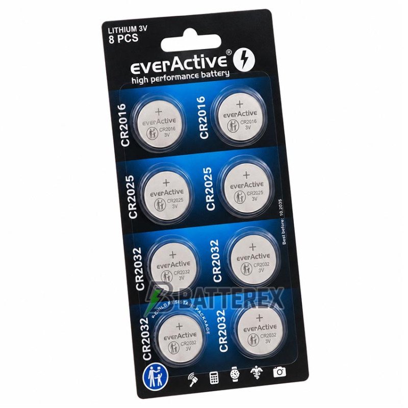Набір батарейок 2xCR2016 2xCR2025 4xCR2032 Everactive Lithium Battery 3V, упаковка в блістері