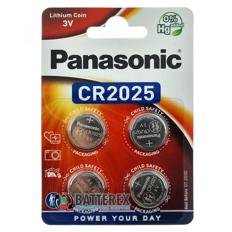 Батарейка литиевая CR2025 Panasonic Lithium Power 3V - 4 шт. в блистере