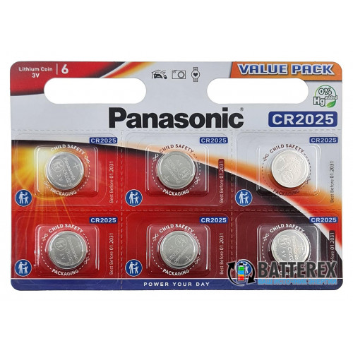 Батарейки CR2025 Panasonic Lithium Power 3V - 6 шт. в блистере, оригинал