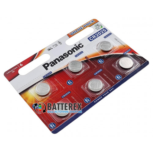 Батарейки CR2025 Panasonic Lithium Power 3V - 6 шт. в блистере, оригинал